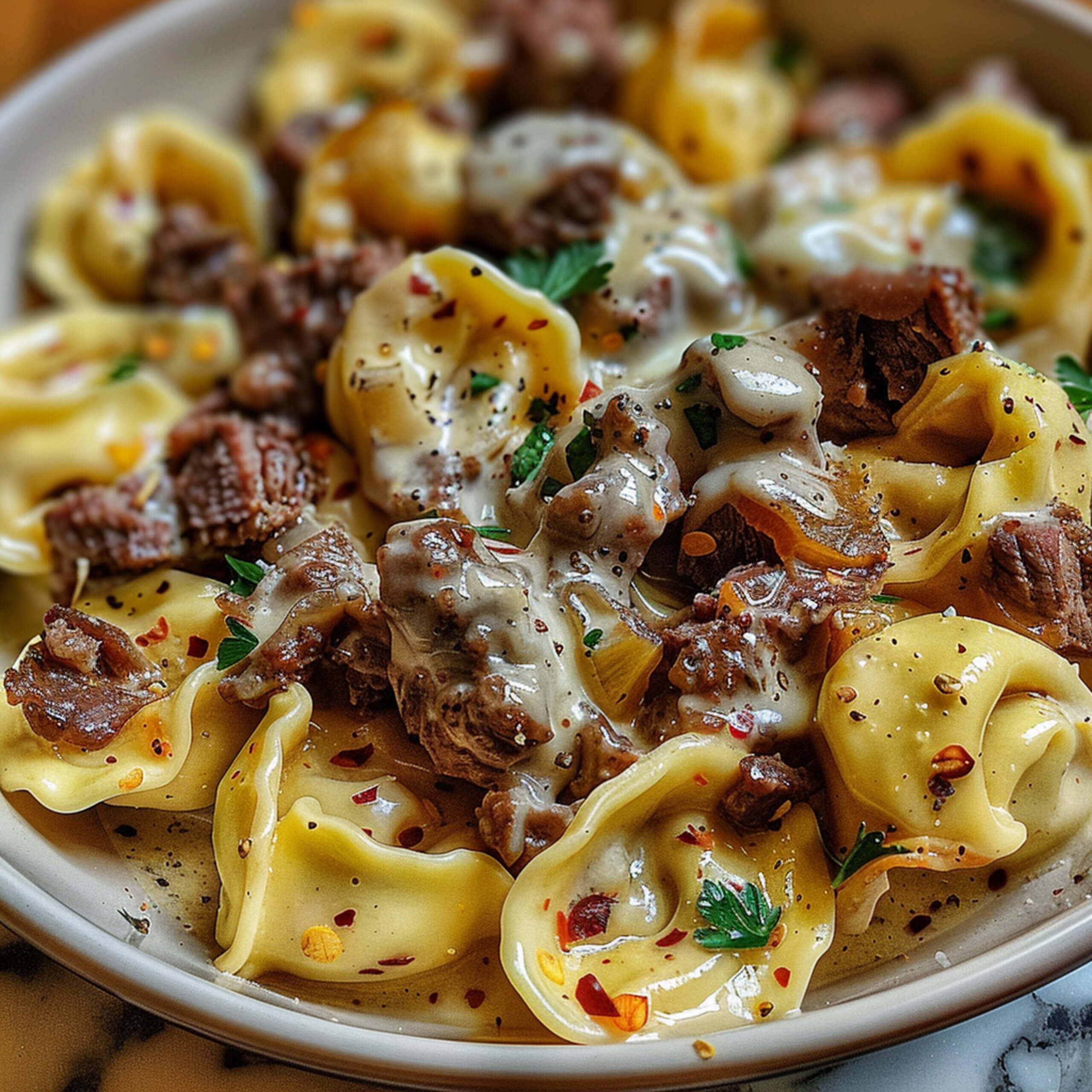 Philly Cheesesteak Tortellini Pasta