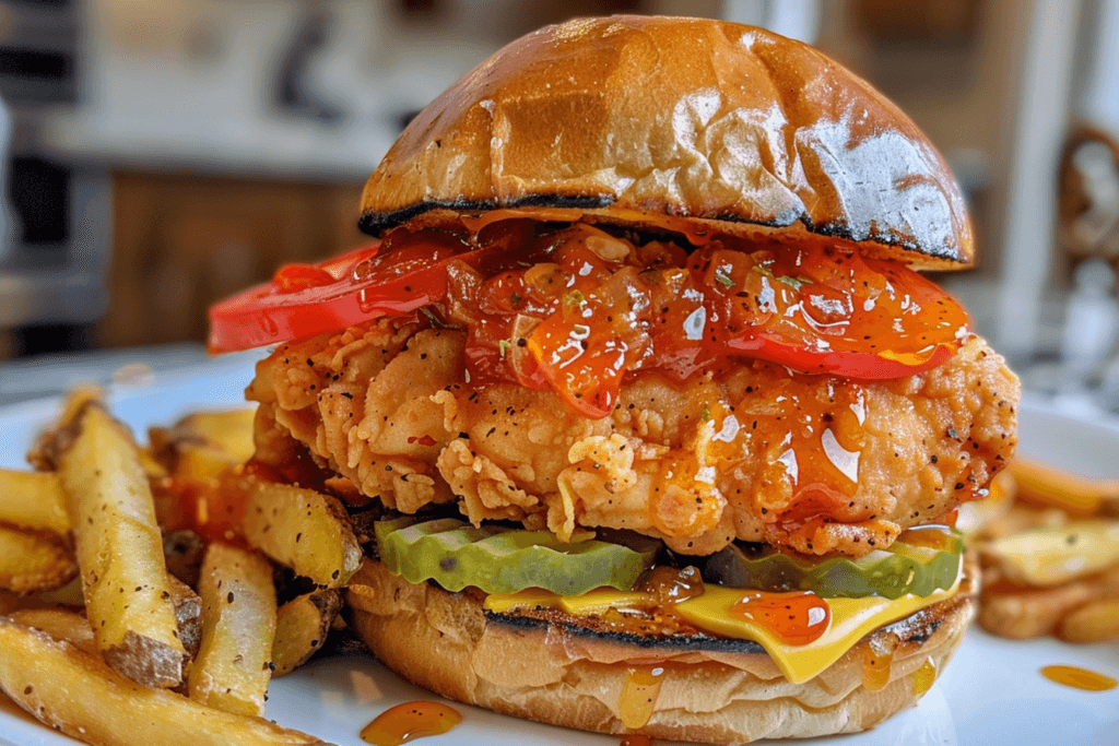 honey pepper pimento chicken sandwich