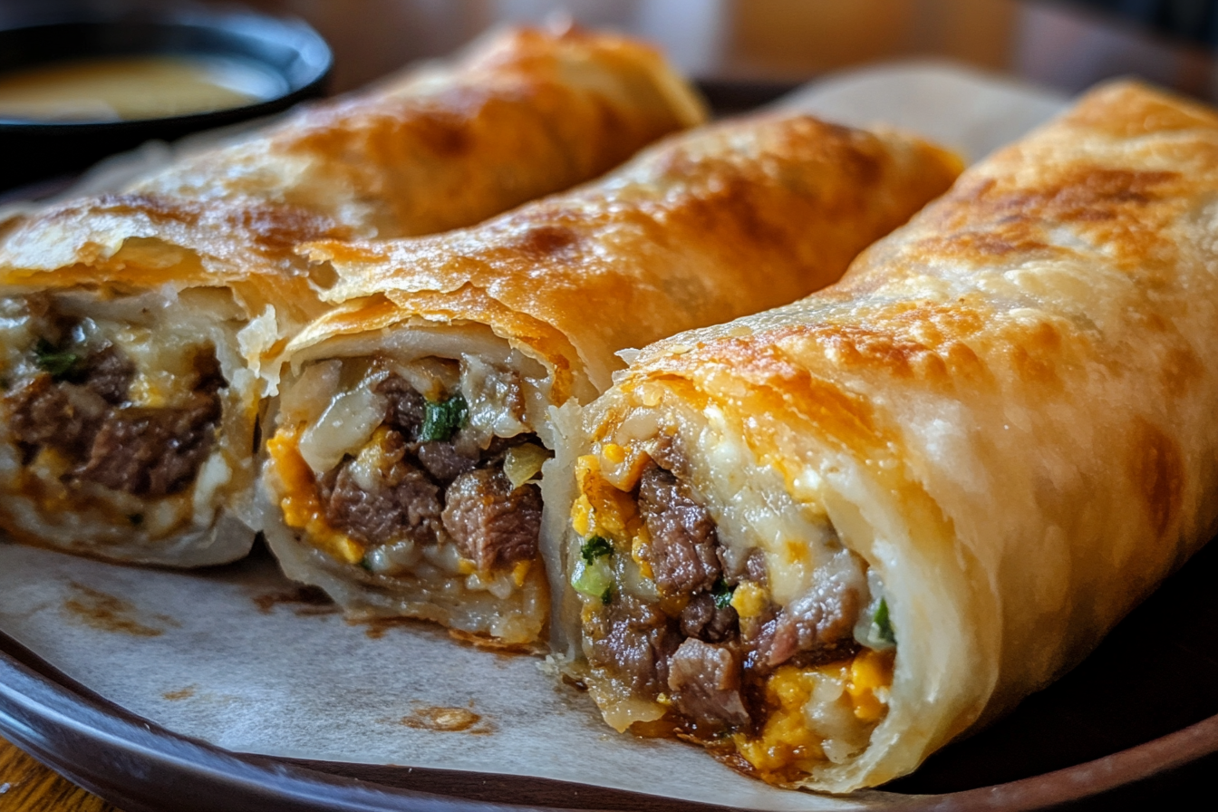 steak and cheese egg rolls